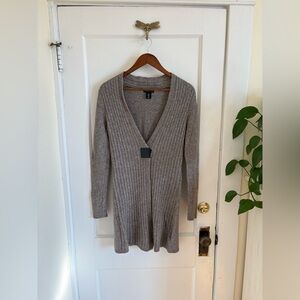 Adrienne Vittadini Long Line Wool Yak Hair Knit Tan/Brown Cardigan Small